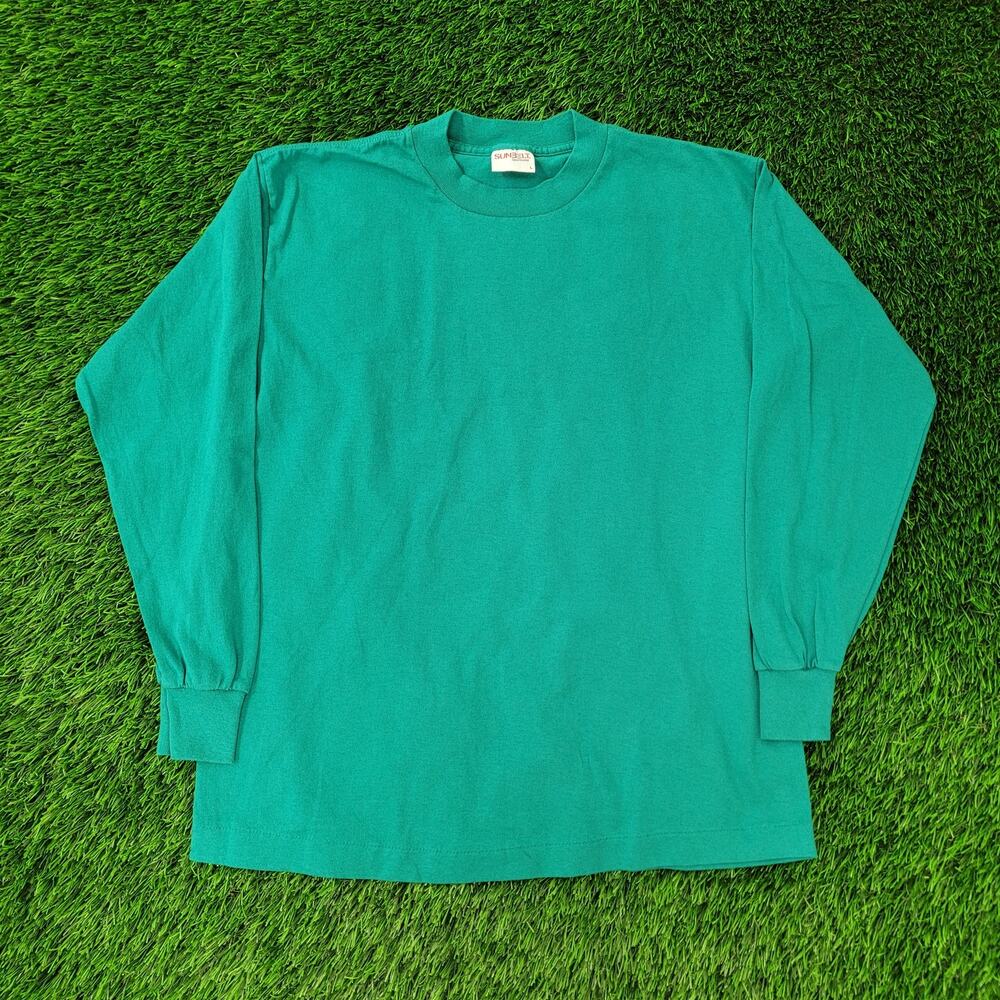 Vintage 90s Sunbelt Blank Shirt Womens Large 21x25 Teal Blue